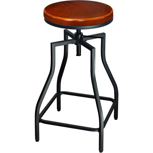eHemco Adjustable Swivel Metal Kitchen Counter Height Backless Barstool with Wood Veneer Seat, Black, Set of 2