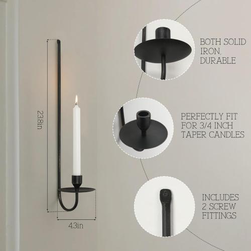 24.8 Iron Metal Wall Candle Sconce Holder, Set of 2 Wall Mount Candle Holders Modern Wall Candle Sconces Hanging for Living Room Farmhouse Fireplace Wedding