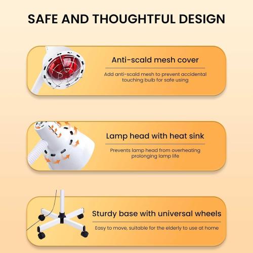 Infrared Light 275W Red Light Therapy Heat Lamp with Remote Control for Relieve Joint Pain and Muscle Aches, Adjustable Dimmable Red Light Standing Heat Lamp