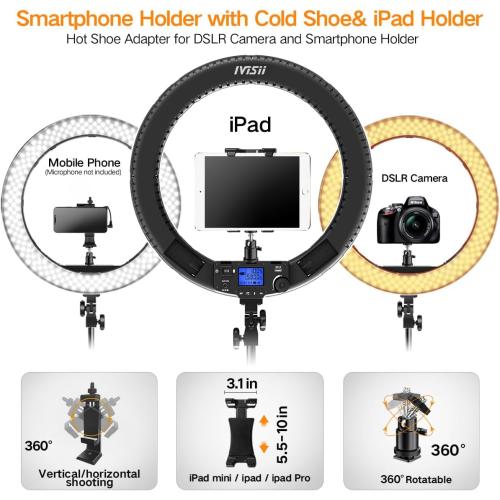 19 inch Ring Light with Remote Controller and Stand iPad Holder,60W Bi-Color with 4 Color Soft Filters for Live Stream/Makeup/YouTube Video/TikTok/Zoom/Photography