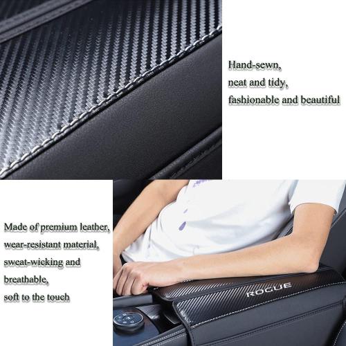 XITER with Rogue Logo 1PC Leather Center Console Armrest Cover with Side Pockets for Nissan Rogue 2021 2022 2023 2024 2025 2026 Accessories(Black Stitches)