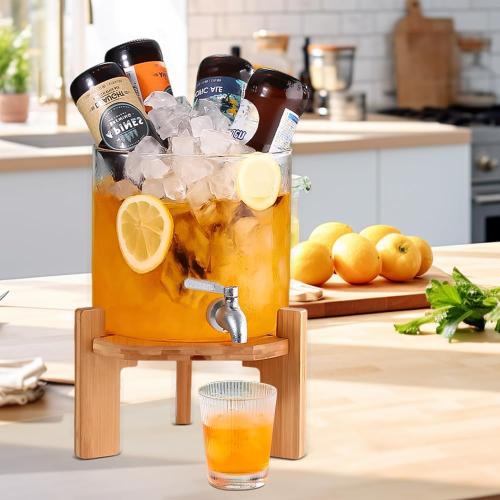 Beverage Dispenser, Glass Drink Dispenser with Stand, Glass water dispenser with Spigot, Large Drink Dispensers for Parties,Bars,Restaurants,