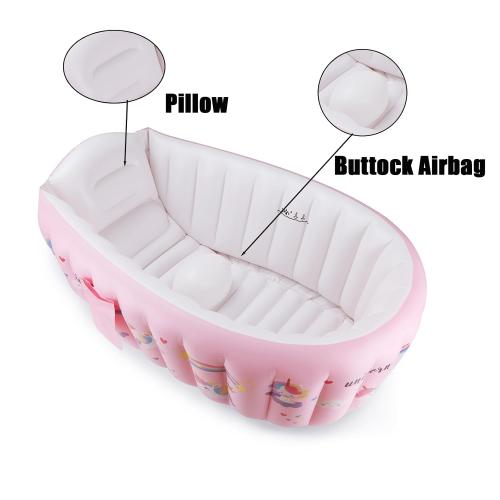 PandaEar Baby Inflatable Bathtub, Portable Travel Baby Infant Bath Tub Toddler Bathtub with Air Pump, Foldable Non-Slip Shower Basin Mini Air Swimming Pool for Newborn (Whale Blue) (Pink)