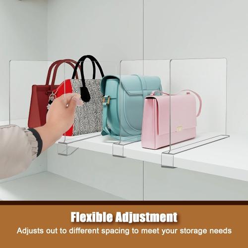 12 Pack Acrylic Shelf Dividers for Closet Organization, Purse Organizers for Closet, Clothing Dividers, Handbag Organizers for Shelves Separator Clear
