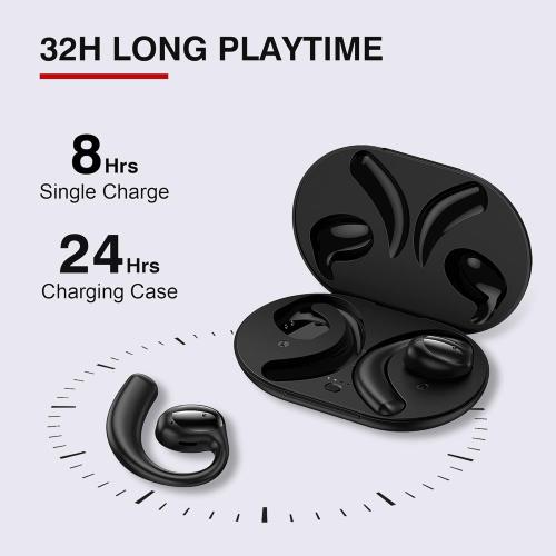 Black TRANYA Open Ear Bluetooth Headphones, Wireless Earbuds with APTX Adaptive Sound 16MM Large Driver, CVC8.0 Noise Cancellation, IPX5 Waterproof Sports Earbuds with 32H Playtime for Workout