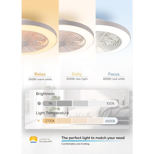 WHITE Orison Ceiling Fans with Lights, Low Profile Ceiling Fan with Lights and Remote, 6 Wind Speeds Smart Flush Mount Ceiling Fan for Bedroom, Kids Room and Living Room 19.7 (White)