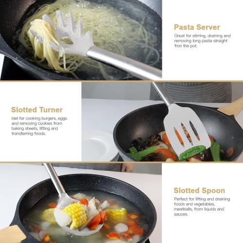 Kitchen Utensil Set-Silicone Cooking Utensils-33 Kitchen Gadgets & Spoons for Nonstick Cookware-Silicone and Stainless Steel Spatula Set-Best Kitchen Tools, Useful Pots (Cream White)