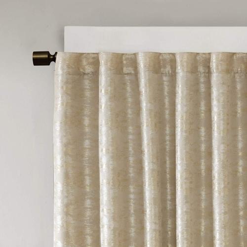 Sun Smart Cassius, Single Total Blackout Curtain for Bedroom, Luxurious Sheen Marble Jacquard, Window Treatment Panel, Rod Pocket Top, Easy to Hang, Fits 1.25 Rod, Machine Washable, 50 x 84 Gold