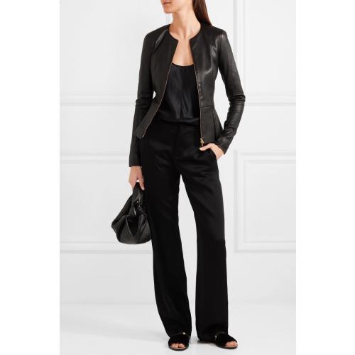 Women's Leather Jacket – Drowned Black Lambskin Biker Peplum Style, Genuine Leather