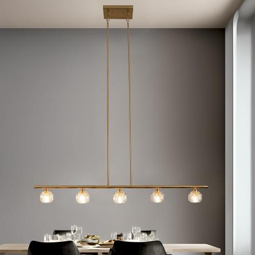 TANIN Kitchen Island Lighting Fixture, Dining Room Over Table 5 Lights Chandeliers, Height Adjustable Gold Crystal Shade Chandelier Farmhouse Pendant for Lighting Foyer Hallway Living Room -47.6
