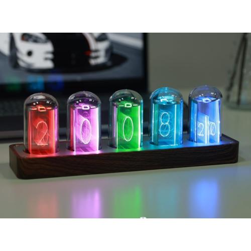 Nixie Tube Clock with Wi-Fi SYNC, Alarm & Timer, 12/24H Display, No Assembly Required - A Retro Gift for Friends (Wood Grain)