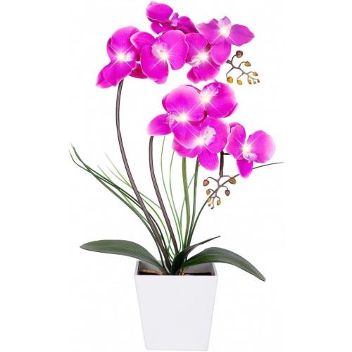 HOMESEASONS Orchid Lamp-LED Lighted Orchid Arrangements,Pre Lit Artificial Orchid,Light Up Flower Lights, Faux Orchid Phalaenopsis Arrangement (Purple)