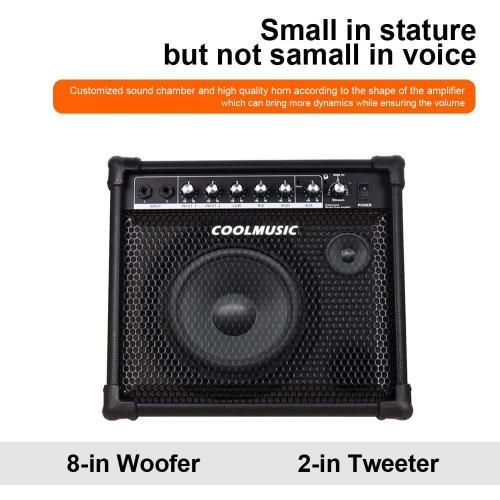 Coolmusic Drum Amplifier 30W, Wireless Electric Drum Speaker Keyboard Amp with 3-Band EQ and DI Out