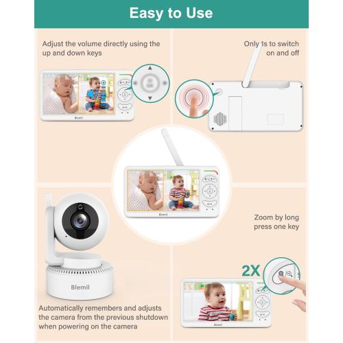 Blemil 6 Baby Monitor with 2 Cameras 4000mAh Battery Upgrade Split Screen Video Baby Monitor No WiFi Remote Pan-Tilt-Zoom Auto-Night Vision 150 Languages ECO Mode 2-Way Talk 1000FT (Ideal Condition)