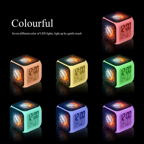 Led Alarm Clock Baseball Burning Sport Design Creative Desk Table Clock Glowing Electronic Colorful Digital Alarm Clock for Unisex Adults Kids Toy Birthday Present