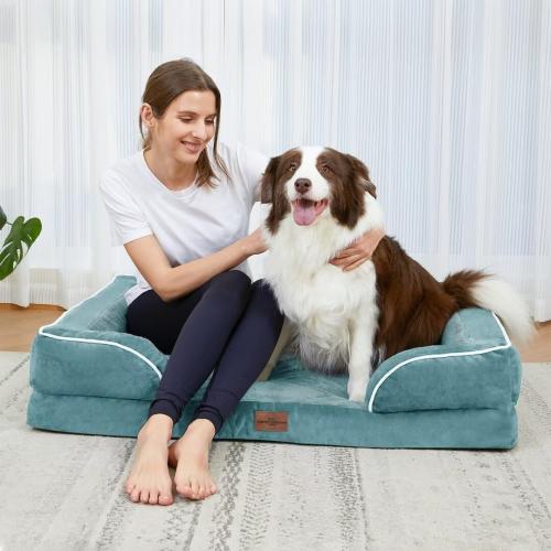 Comfort Expression Orthopedic Dog Bed for Extra Large Dogs 42x30 Inch, Waterproof Egg Crate Foam XL Pet Bed with Removable Bolsters, Dog Couch with Washable Cover & Non-Slip Bottom, Washed Blue