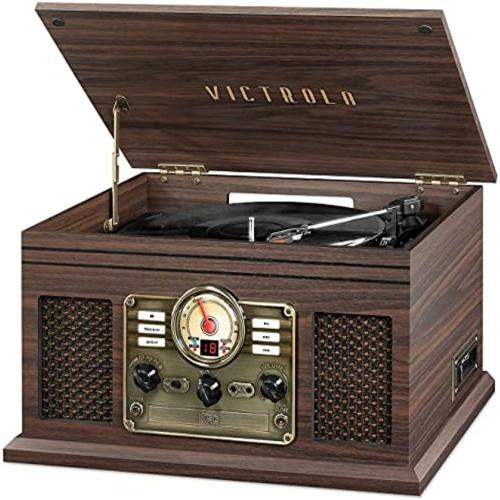 Victrola The Quincy 6-in-1 Bluetooth Record Player & Multimedia Center with Built-in Speakers – 3-Speed Turntable, CD & Cassette Player, AM/FM Radio, Wireless Music Streaming (Espresso)