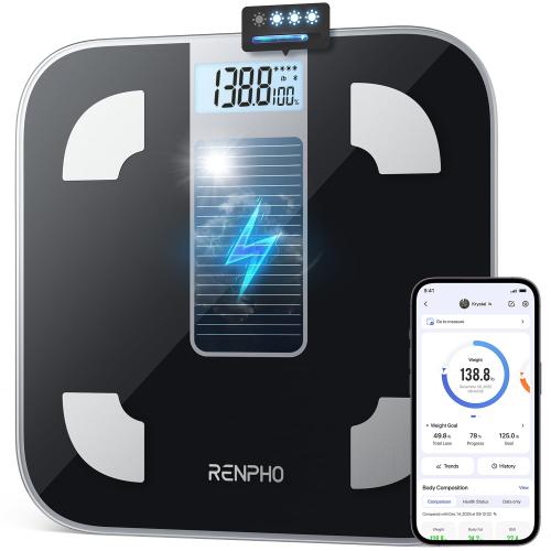 RENPHO Smart Scale for Body Weight, FSA&HSA Eligible, Digital Bathroom Scale BMI Weighing Bluetooth Body Fat Scale, Body Composition Monitor Health Analyzer with Smartphone App, 400 lbs - Elis Solar 1