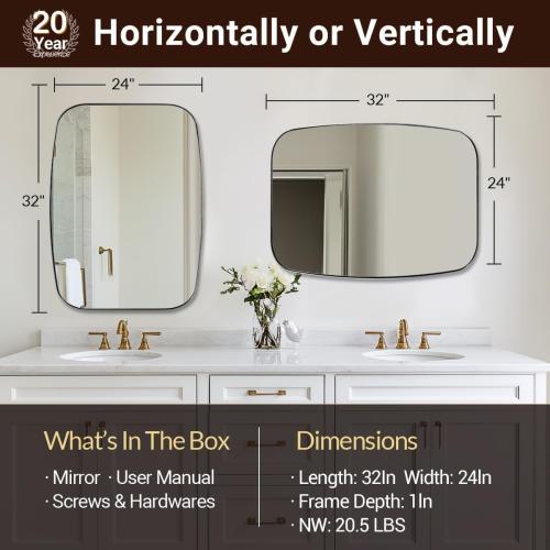 ANDY STAR Brass Bathroom Mirror, Size 24x32’’ Brushed Gold Metal Frame Oblong Mirror for Bathroom, Modern Gold Oval Bathroom Mirror for Over Sink, Hangs Horizontal or Vertical