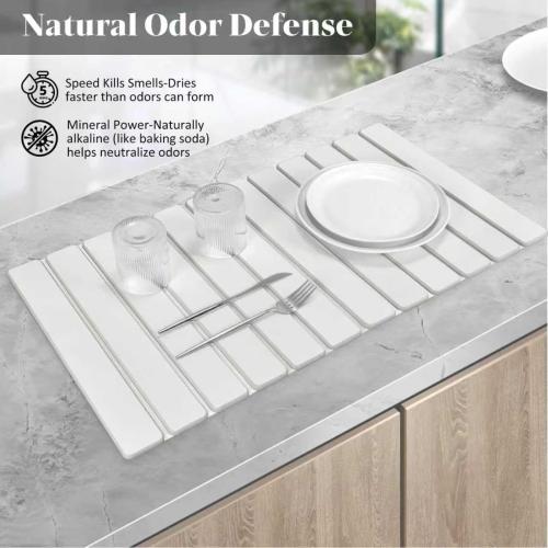 Extral Large Stone Dish Drying Mats for Kitchen Counter, 28(L)×16(W) Quick Dry Dish Drying Mat, Collapsible Eco-Friendly Absorbent Diatomaceous Earth Mat for Dishes Cups, Match Any Countertop