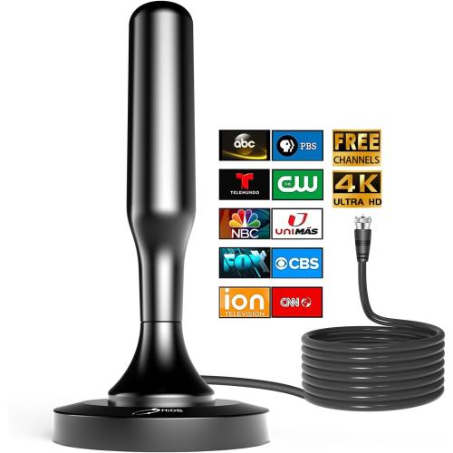 HIDB TV Antenna for Smart TV Indoor, Digital Indoor HD Antennas with Strong Magnetic Base, Easy Installation, Long Range Reception for Local Channels 4K 1080P, 10ft Long Cables (Black)