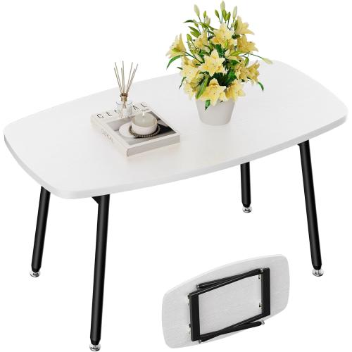 WOHOMO Foldable Coffee Table White Small Coffee Tables for Living Room Portable Simple Modern Rectangular Center Table for Small Spaces, No Assembly, 31.5 * 15.7 * 17.7IN, White