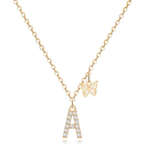 MJartoria Dainty Initial Necklace Butterfly Pendant Necklace, 14K Gold Plated Cubic Zirconia Letter Dainty Necklaces Jewelry Birthday Gifts for Women