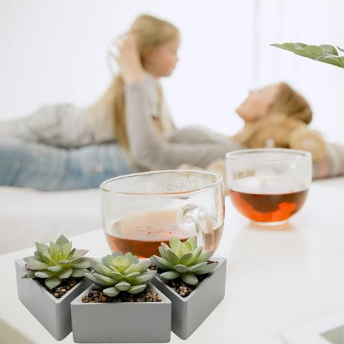 VIVERIE Small Fake Succulents in Pots, Mini Succulents Plants Artificial-3Pc, Green Artificial Faux Succulents for Home Decor Indoor/Room/Office Desk-Triangular Pot