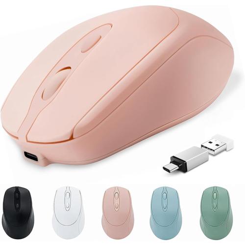Wireless Bluetooth Mouse USBC for MacBook Air Laptop, USB C Rechargeable Wireless Mouse Compatible with Mac Desktop/Surface Pro Portable Computer Mice (BT5.2/3.0, 2.4G USB A, Type-C)