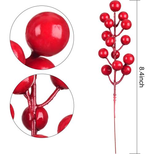 Lvydec Artificial Red Berry Picks - Christmas Holly Berry Branches Red Berry Stems for Holiday Home Decor and Crafts