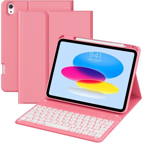 for iPad 10th 11th Generation Case with Keyboard, Folio Cover with Pencil Holder, 7 Colors Backlit Wireless Detachable Keyboard for iPad 11 inch A16 2025 10th Gen 10.9 Inch 2022, Red
