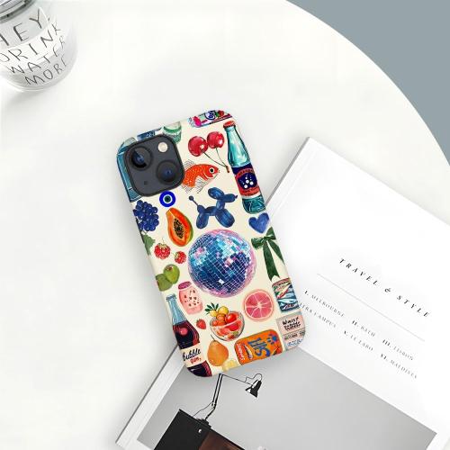 Case Compatible with iPhone 15,Hybrid 2-Layer Hard Shell,Shockproof Soft for Girl Women,European Fruit Bow Collage