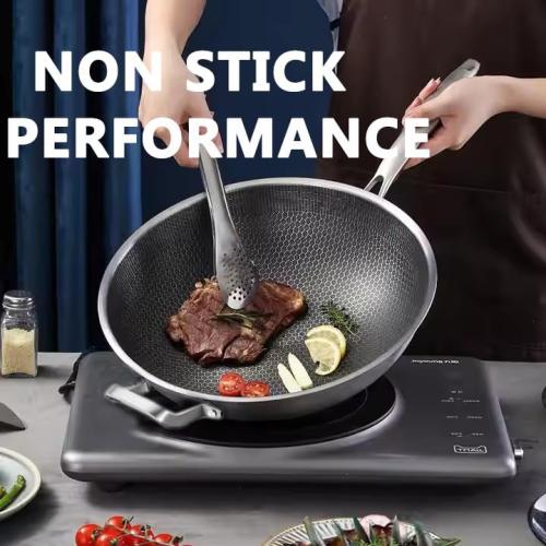Size 14 Color silver Wok Pan,Hybrid Nonstick 14 Inch Wok with Lid,Induction Non Stick Stainless Steel Large Deep Woks&Stir-Fry Pans,Stay-Cool Handle Skillets,PFOA Free Cookware