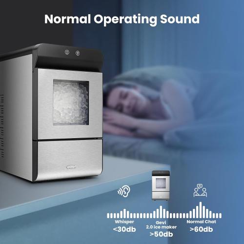 GREY AND BLACK Gevi V2.0 Countertop Gemi Nugget Ice Maker | Self-Cleaning Pellet Ice Machine | Stainless Steel Housing |16.7''H Fits Perfectly Under Wall Cabinet | Silver with Viewing Window