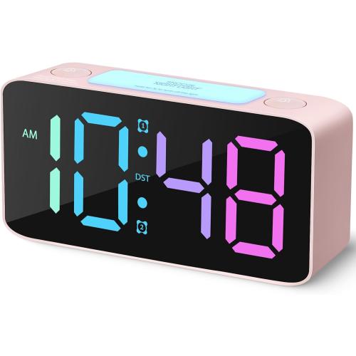 Cadmos 110dB Extra Loud Alarm Clock for Heavy Sleepers Adults, Cute Birthday Gift for Girls Teens Women, RGB Digital Clock with 7 Color Night Light, USB Charger, Bedside Clocks for Kids(Pink RGB)
