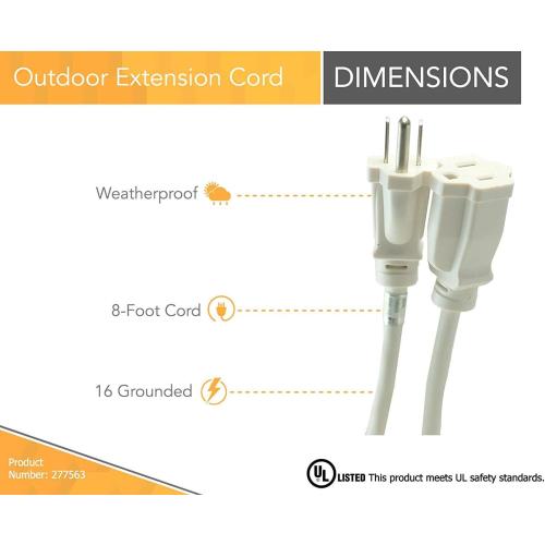 Woods 277563 Outdoor Extension Power Block; Weatherproof with Reinforced Blades; Heavy Duty Vinyl Jacket; Durable Cord; Tangle Free; 8-Foot; White
