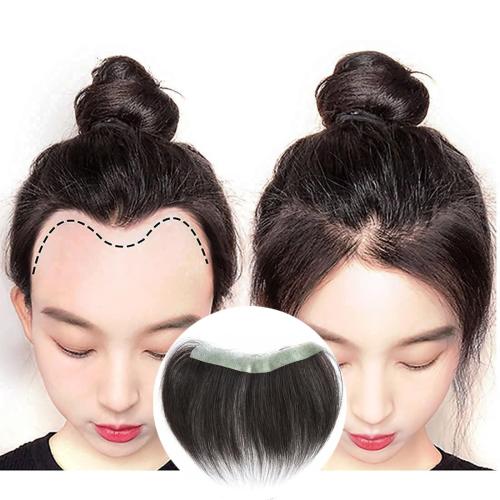 Frontal Hairpiece for Women Natural Black Hair Extension Hairline Loss Straight Tape in Human Hair Toppers Replacement Toupee (0.78x6.3, 6, Natural Black)