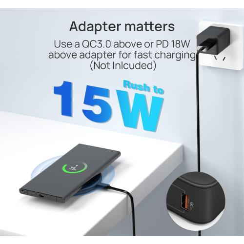 Wireless Charger for Thick Cases of 10MM/Popsocket/OtterBox, Phone Charger Pad, 15W Max Wireless Charging Pad for iPhone 16 Pro Max/15/14/13/12/11/Samsung Galaxy S24/S23/AirPods(with Adapter)