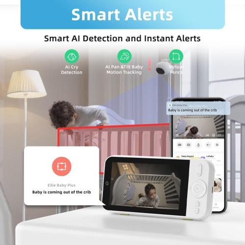 5 Monitor with 2.5K FHD Camera, Night Vision, 2-Way Audio, Pan-Tilt-Zoom, Crib & Wall Mount All Inside, No WiFi, No Subscription, with APP