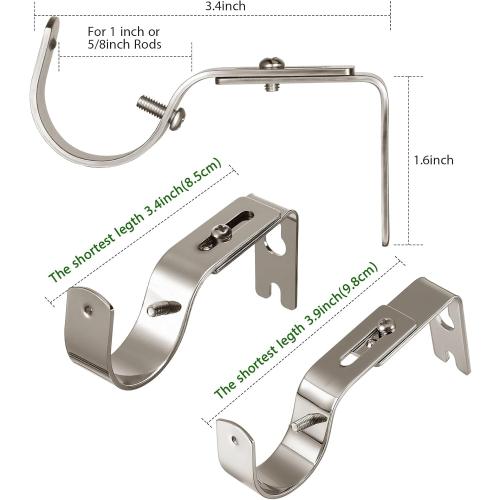 Frienda 10 Pcs Brushed Nickel Curtain Rod Support Brackets Adjustable Curtain Rod Hangers for 1 Inch Diameter General Hardware Holders Wall Bracket Hanger Hooks with Screws