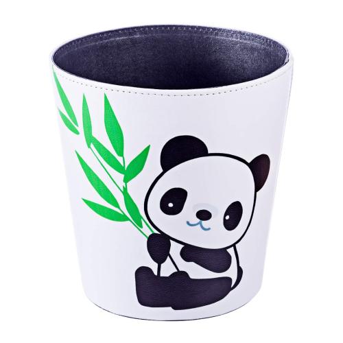 10L/2.64 Gallon Trash Can, Decorative Waste Basket, PU Leather Waste Paper Basket, Waterproof Garbage Can for Bathroom, Bedroom, Office, Kitchen and Living Room - Panda-1