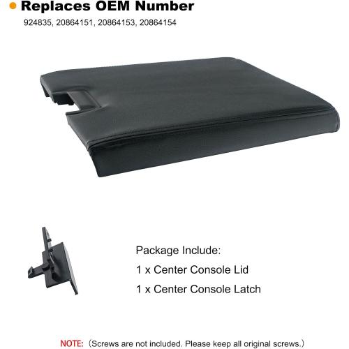 Center Console Lid Fit 2008-2014 Chevy Silverado GMC Sierra 1500/2500/3500 | 2007-2013 Chevy Tahoe/Avalanche,2008-2014 GMC Yukon(XL),with Latch,Replace #20864151,Color Black