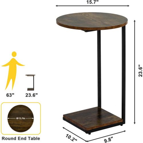 Set of 2 Color Brown  C Table End Table Set of 2,C Shaped End Table for Round,Round Side Table is Suitable for Living Room and Bedroom.(Brown)