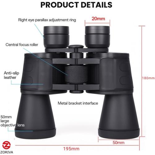ZORIVA 10x50 Professional High-Power Binoculars for Adults   HD Vision with 50mm Objective Lens, K9 Prism, Durable Design for Bird Watching, Hunting, Stargazing, Sports & Outdoor Adventures