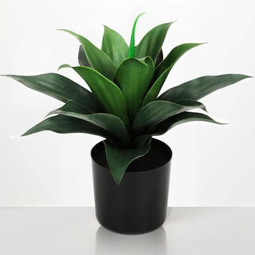 JUSTOYOU 14 Large Artificial Succulent Faux Agave Plant in Pot, Fake Potted Desk Plant Realistic Greenery Artificial Plants for Indoor Office Home Decor Bathroom Kitchen Shelf (Dark Green)