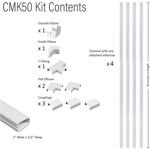 Legrand Wiremold Cable Management Kit, CordMate II, Cord Organizer and Hider, Cord Cover, Concealer, and Protector for Wall, Medium Capacity, CMK50