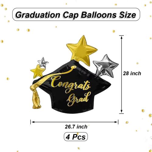 4Pcs Graduation Cap Balloons Big Congrats Grad Hat Foil Balloons for Class of 2026 Party Decorations