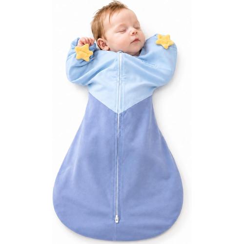 hahaland Sleep Sack, Arms-Up Swaddle, Blue, Newborns 5-8.5 lbs