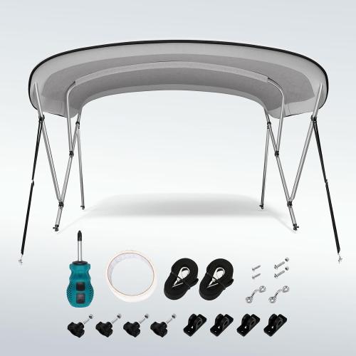 3-4 Bow Bimini Boat Top Cover Sun Shade Boat Canopy Waterproof 1 Inch Stainless Aluminum Frame 46 Height with Rear Support Poles and Storage Boot 6 Colors -11 Sizes