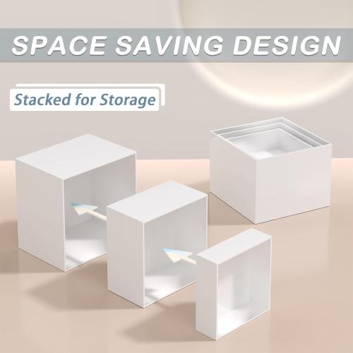 6PCS Buffet Risers, Food Risers for Buffet Table, Acrylic Boxes for Food, Display Stand for Party Catering Dessert Collectibles, Acrylic Cube Boxes with Hollow Bottoms, Food Stand Set, White (6x7x8)